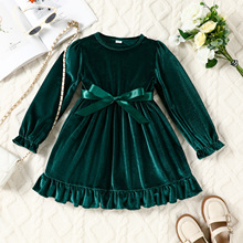 2025欧美圣诞节婴幼儿女婴韩国绒连衣裙 绑带蝴蝶结外贸童装