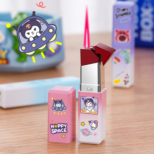 New gradient lipstick style lighter personalized creative design pink flame cute strawberry bear cartoon pattern