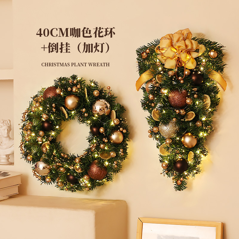 Venta caliente transfronteriza decoración navideña guirnalda de 40cm al revés escaparate del hotel escena del centro comercial colgante de la puerta colgante de la pared diseño
