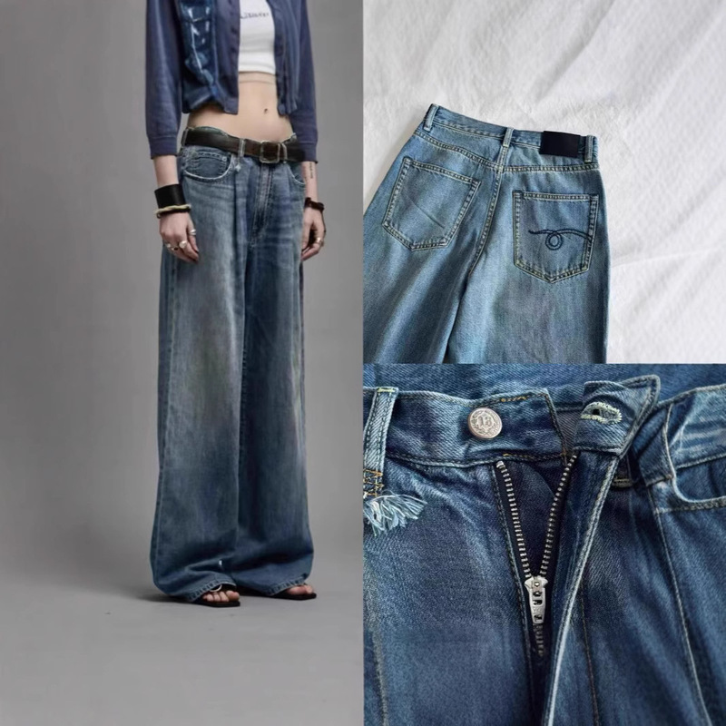 R13 Denim 2025 New Distinctive Jeans Men's and Women's Same Style Straight Brand Washed Ins Loose Wide-leg Trousers