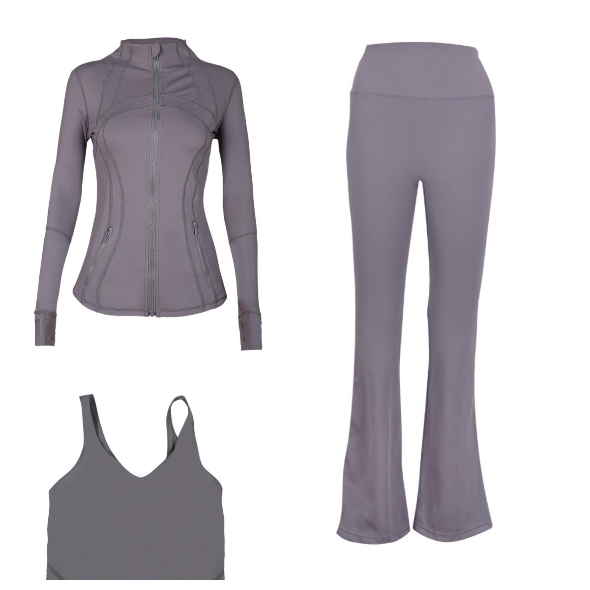 Flared Pants Jacket U Back Bra Sports Set 3 Piece Fitness Run Yoga Women's Clothing Workout Gym Fitness Running Yoga Set_ecoleips.com