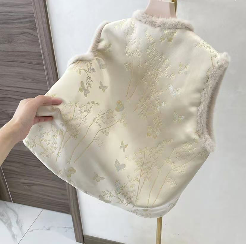Invierno nuevo algodón grueso chaleco nuevo estilo chino suelto cuello redondo mujer estilo chino bordado abrigo cuello de lana