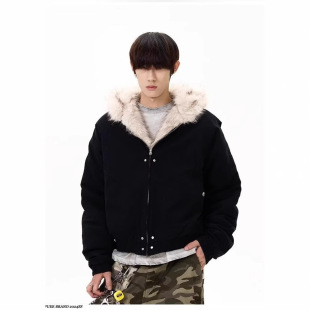 2024 New Suishan Carved Fur Collar Jacket Coat Profile Short Hooded Cotton Clothes Fashion