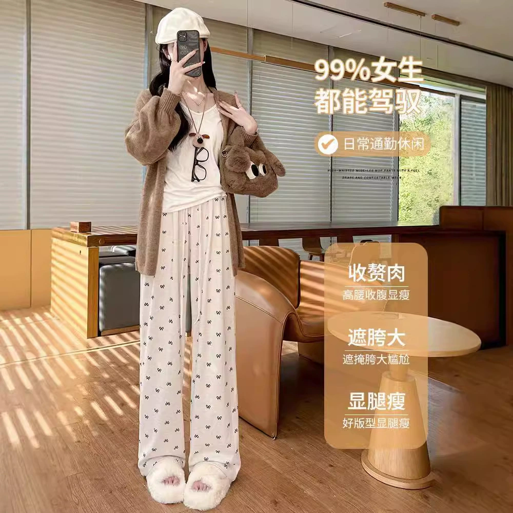 Осенне-зимние брюки из вельвета с бантом в стиле Ямамото, широкие брюки для женщин, свободные плиссированные брюки в корейском стиле с принтом, повседневные брюки из кашемира.