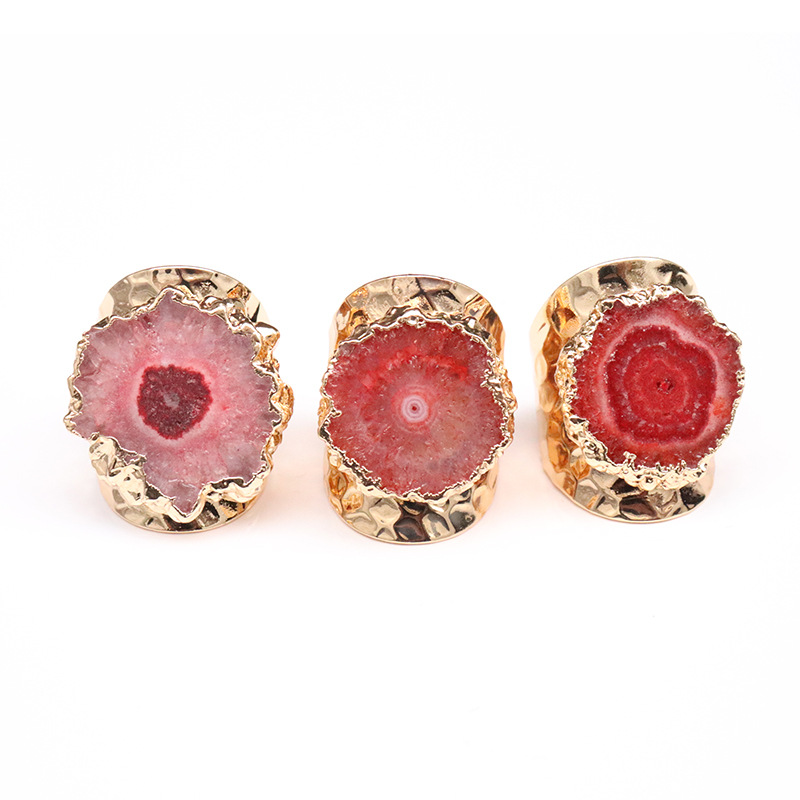 Irregular, Flower Pattern Women'S Gender Exaggerated Irregular Flower Gem Metal Gold Plated Gem Crystal Wholesale Open Ring