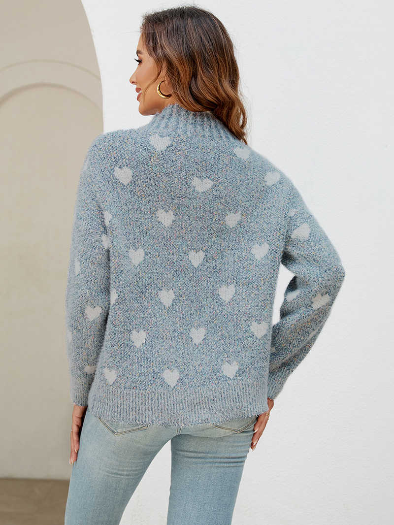 Mao mao yu chenille love suéter europeo y americano de las mujeres 2023 otoño e invierno nuevo medio cuello alto suelto suéter transfronterizo
