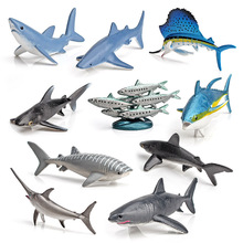 跨境新款仿真迷你遠洋魚類模型沙丁魚大白鯊劍魚旗魚絲鯊鯨鯊藍鯊