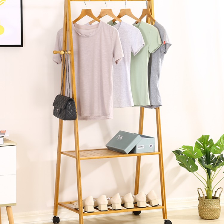 3EW1 Coat Rack Floor Hanger Bedroom Hanger Bamboo Nanzhu Simple Mobile Storage Hanger