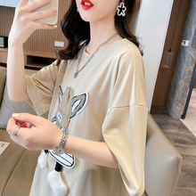 一件代发小众设计感短袖t恤女夏季韩版宽松大码女装中长款上衣潮