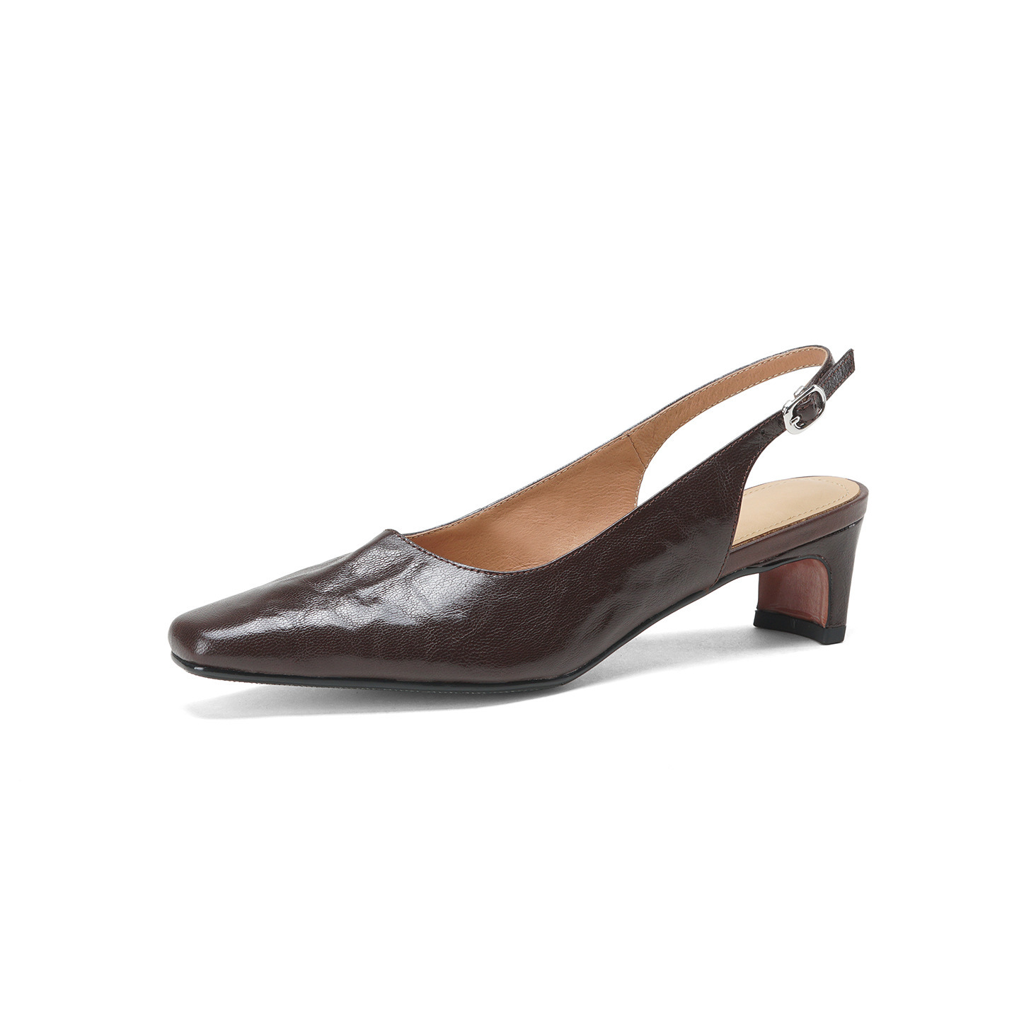 Sandal nữ da dê gót vuông 4.5 cm mũi kín hở gót phong cách Hàn Quốc — đen chi tiết 22
