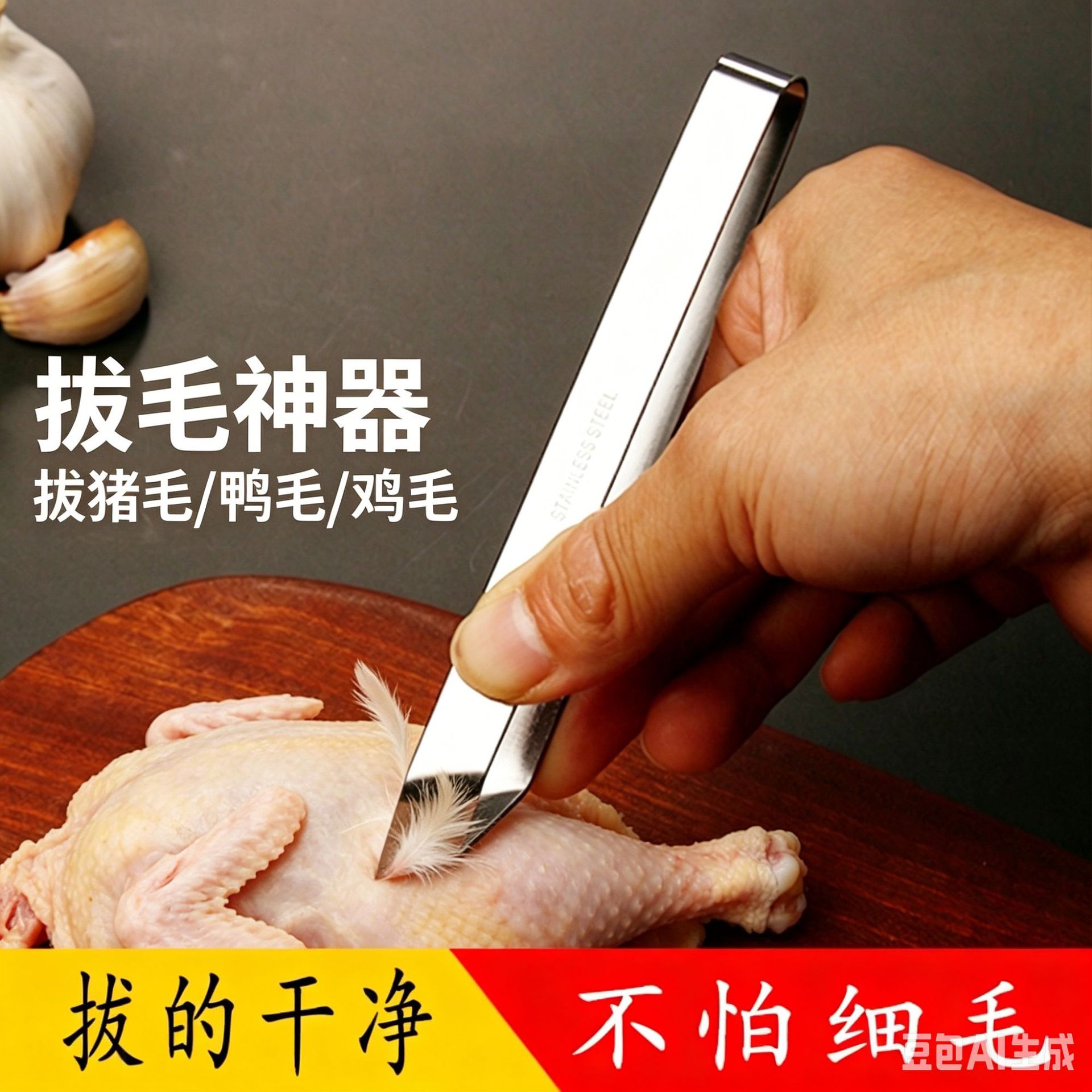 Stainless Steel Pig Hair Clip, Household Fish Bone Clip, Multifunctional Chicken Feather and Duck Feather Plucking Tool, Kitchen Hair Clip Tweezers Tool
