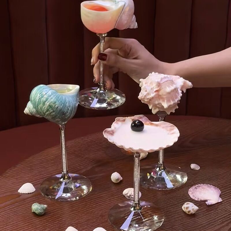 轻奢个性天然海螺贝壳高脚杯手工创意香槟红酒杯子伴手送礼品摆件|undefined