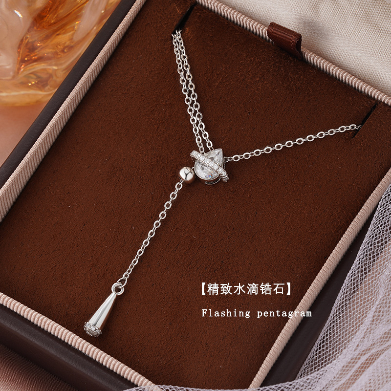 Water Drop Tassel Necklace for Women 2025 New Hot Style Exquisite Clavicle Chain Accessible Luxury Niche High-End Design Necklace Accessories