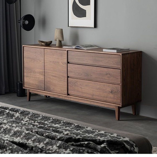 North American Nordic Black Walnut Solid Wood Three-Drawer Simple Japanese-Style Living Room Entrance Bedroom Storage Storage Dining Side
