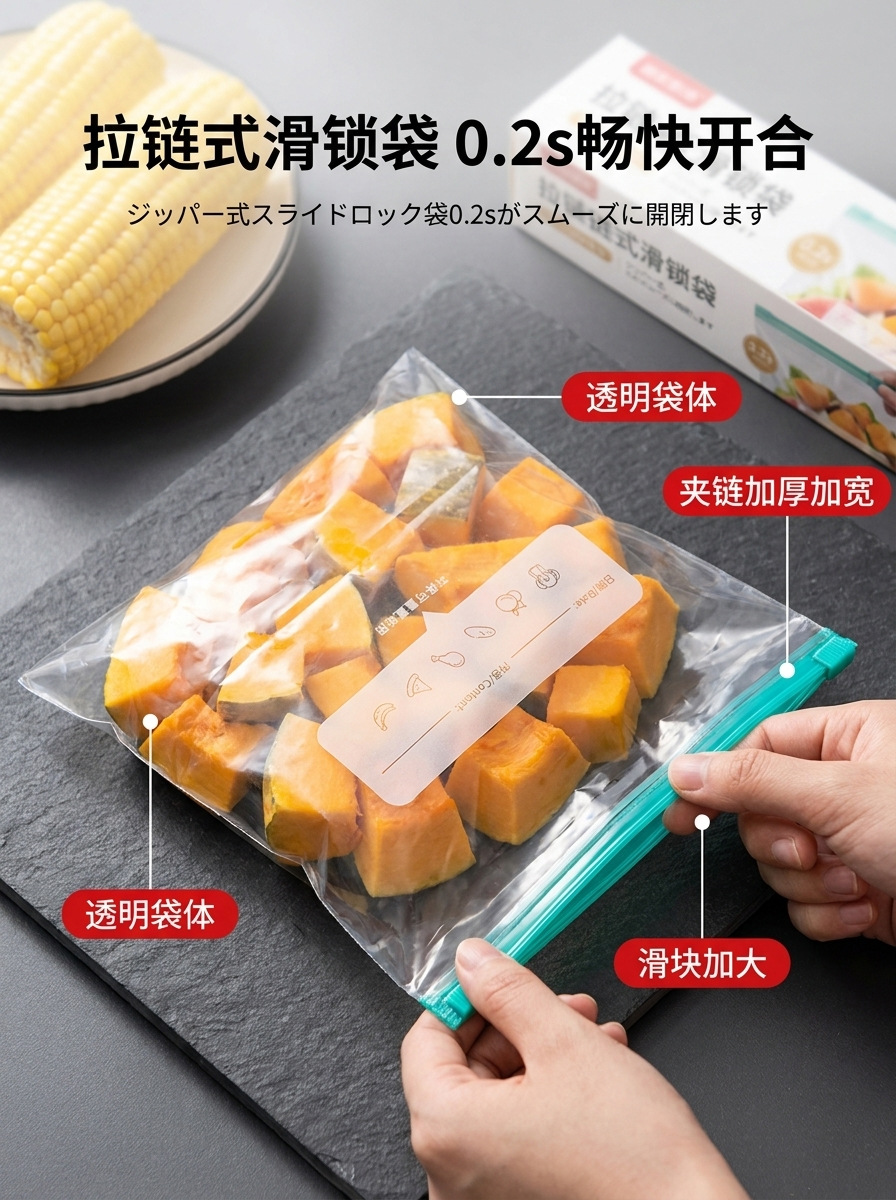 Cross-border thickened fresh-keeping sealed bag household ziplock self-sealing plastic packaging bag refrigerator freezer special sealed