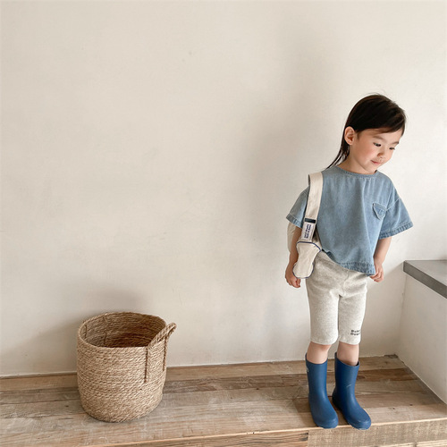 2024 Korean children's clothing summer new style girls' Korean summer leggings 5-point pants children's pants 122236