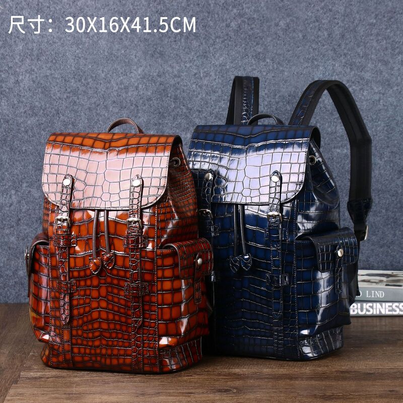 Brushed crocodile belly pattern men's large briefcase large capacity backpack outdoor Travel Leisure men's bag computer bag wholesale