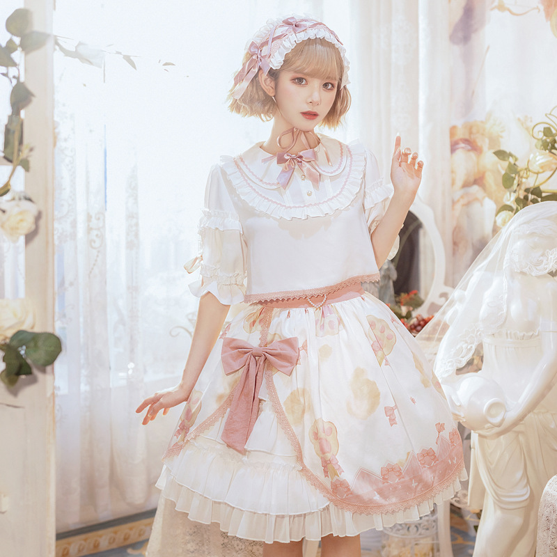 Lolita original interior camisa de manga corta corto lindo collar de la muñeca de encaje no planchar lolita vestido superior image 1
