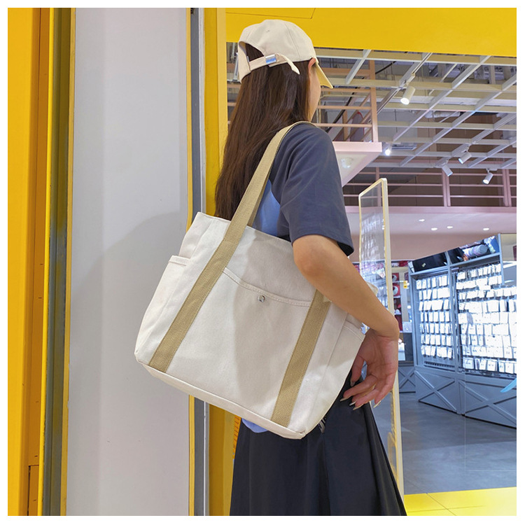 New canvas bag for women, ins forest style single-shoulder bag, large capacity for books, student commuting bag for classes, hand-held cloth bag undefined