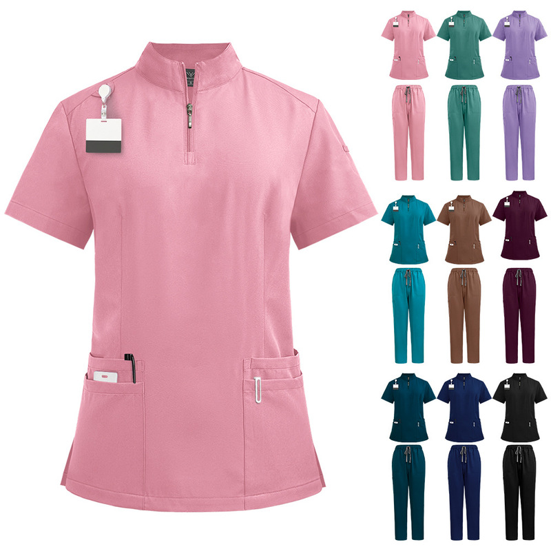 Vertical Collar Zipper Doctor Nurse Work Uniform Surgical Clothes Surgical Clothes Hand-washing Clothes Operating Room Straight Pants Solid Color