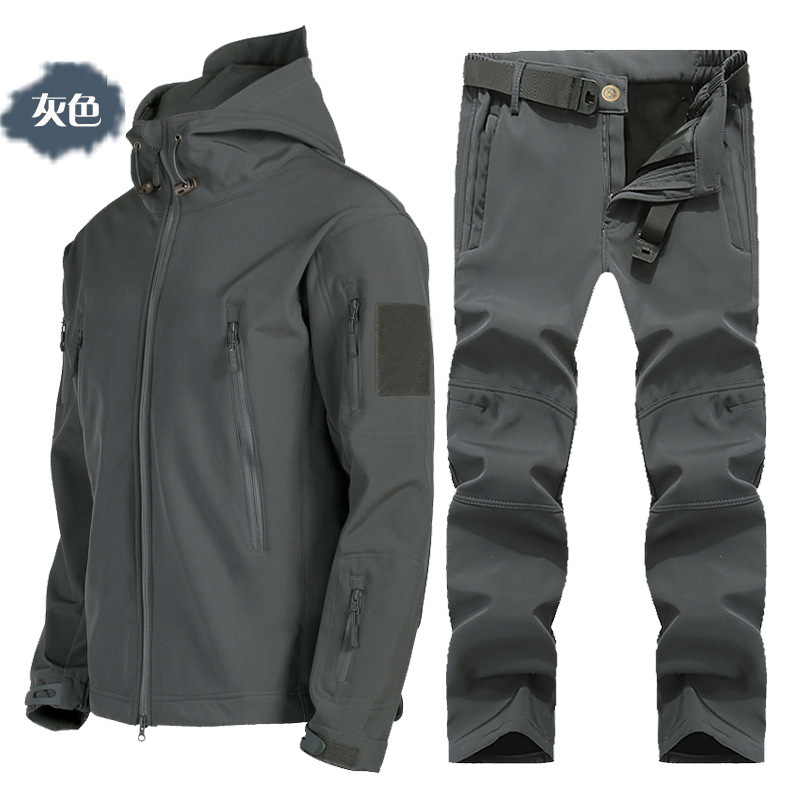 Shark Skin Soft Shell Jacket suit Men's Winter fleece-lined Warm Mountaineering Suit Waterproof Windproof Ski Riding Suit