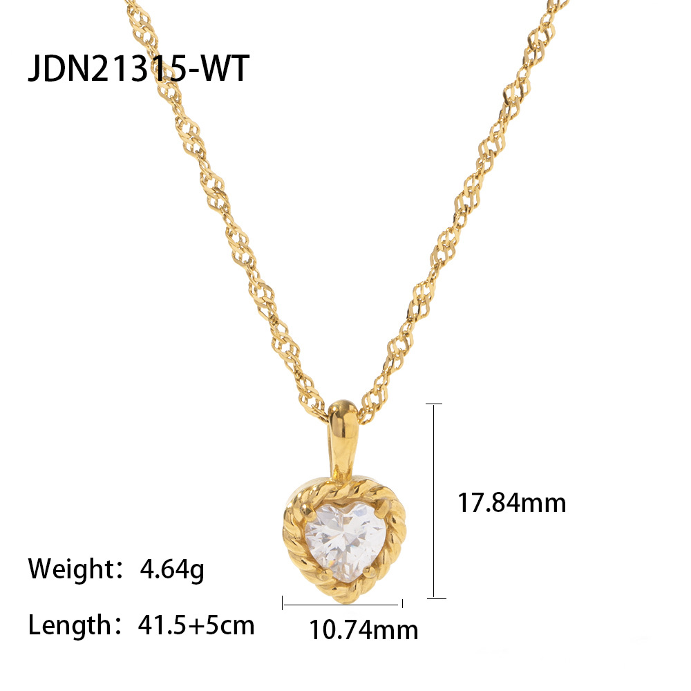 Elegant Heart Shape Stainless Steel Titanium Steel Inlay Zircon Pendant Necklace