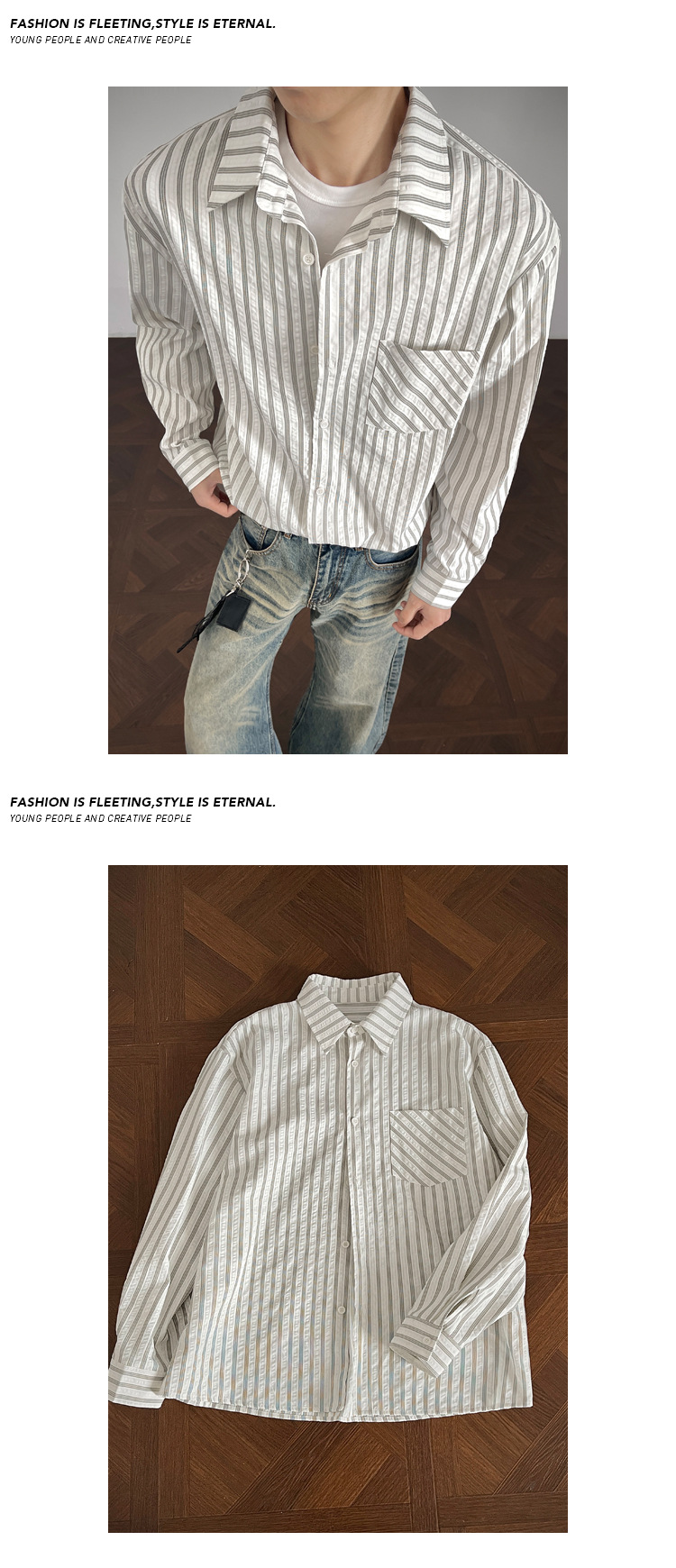 Camicia uomo a righe maniche lunghe stile americano drappeggio_voghion.com