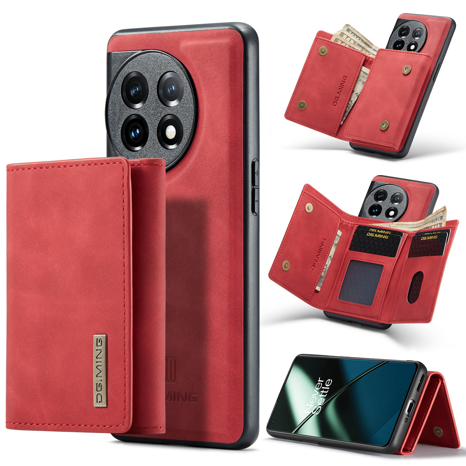 M1 per One Plus 1+11 Custodia protettiva magnetica con portafoglio One Plus 1+10 Pro Custodia in pelle 2 in 1 per telefono diviso_voghion.com