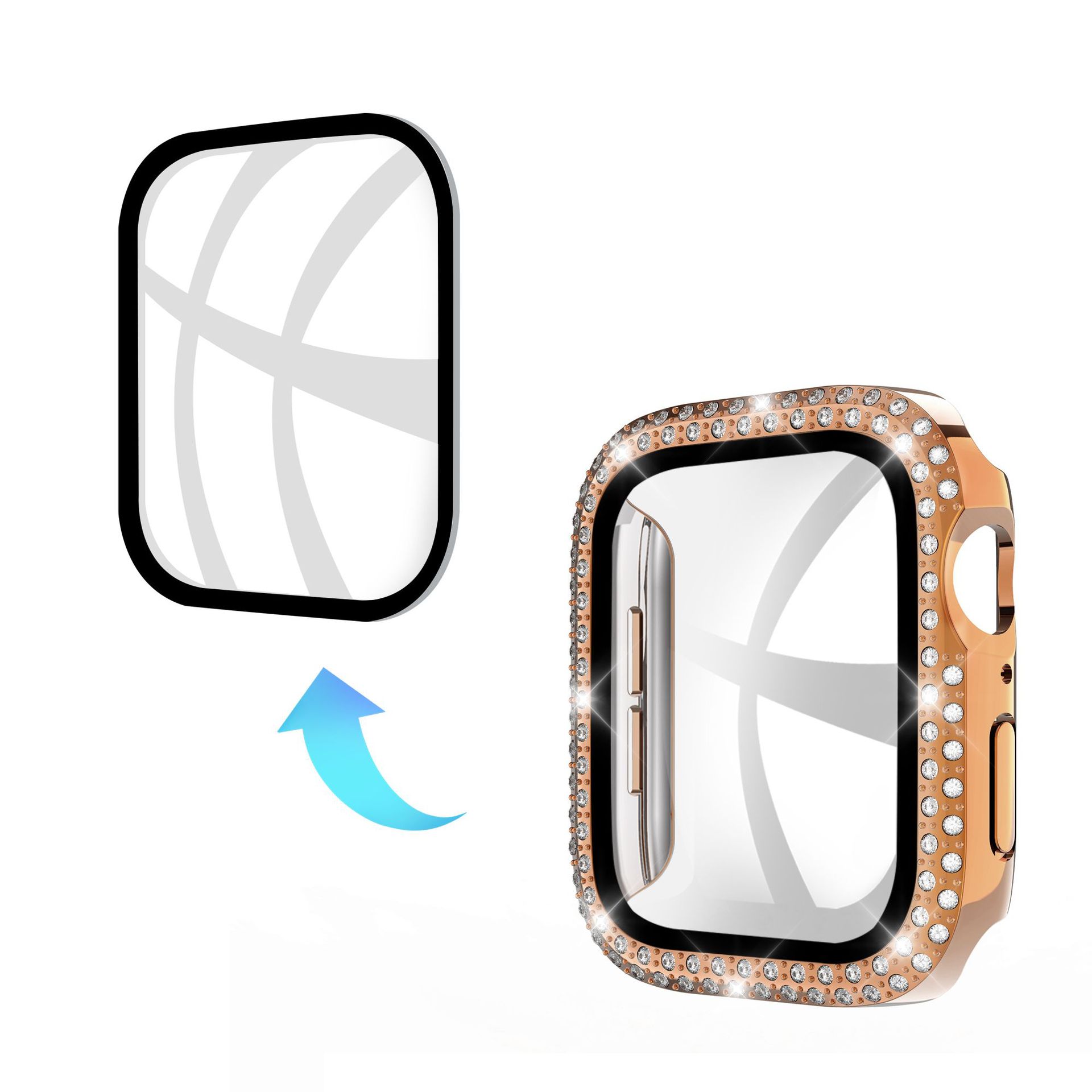 Adecuado para Apple doble fila diamante con caja de cristal Apple watch7/SE/6/5/43 todo incluido resistente a la caída caso duro