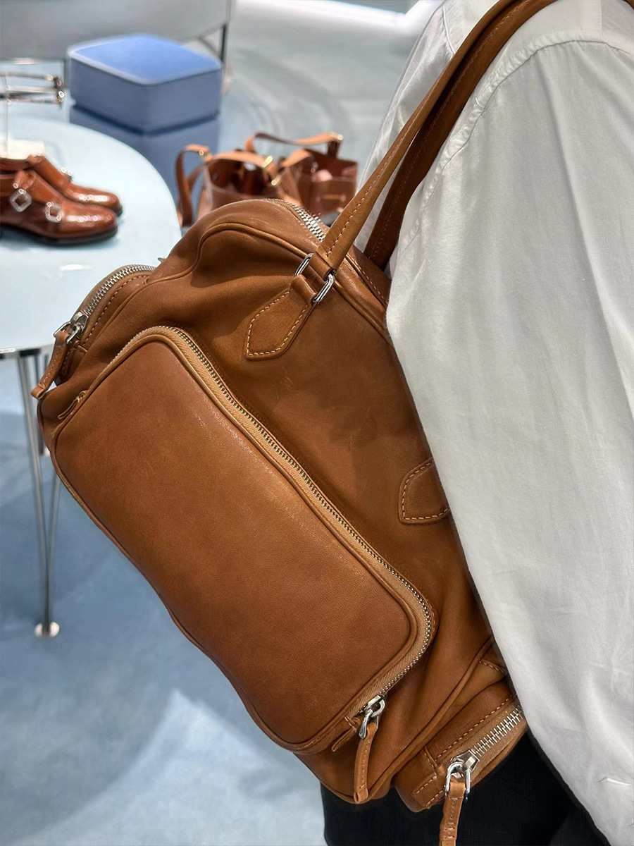 Bolso tote de bolos retro de piel de vaca curtida con plantas Bolso de hombro de cuero Bolso de axila Bolso de locomotora Bolso de almohada Boston