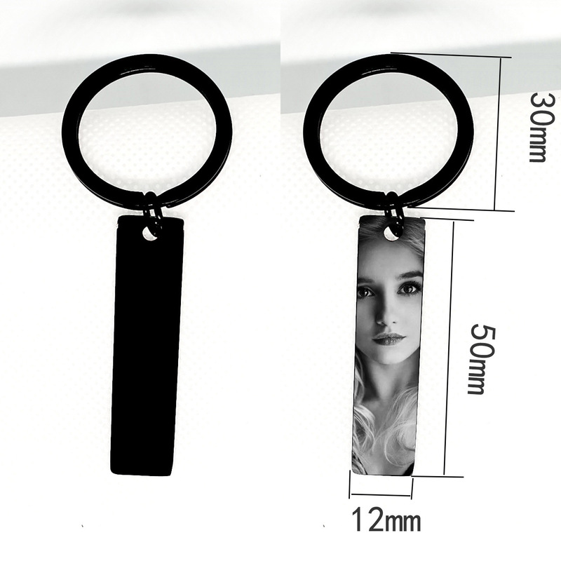 Keychain Cross-Border Stainless Steel Couple Model Laser Laser Engraving Photo Blank Material Long Strip Engraving Metal