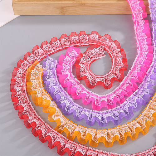 Colorful double-layer pleated lace snow gauze lace belt clothing accessories handmade diy curtain skirt lace belt wholesale