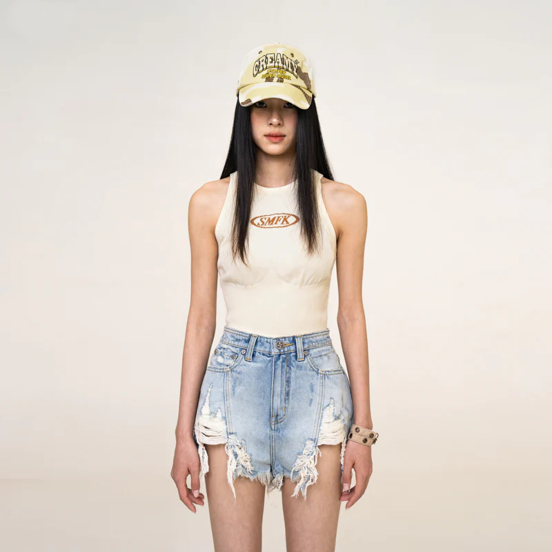 Smkk retro College holiday knitted vest Ji Zi with the same letter slim sleeveless top American hot girl