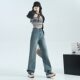 Narrow Wide Leg Jeans Women's 2024 New Spring and Summer Long American Vintage Washed Loose Straight Pants