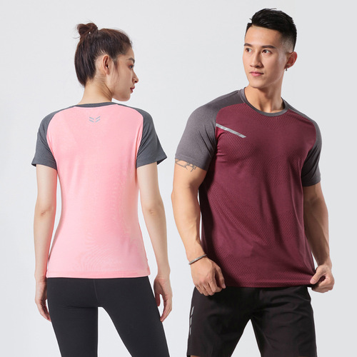 Breathable and lightweight fitness short sleeves for men and women, quick-drying tops, fitness sportswear, ice silk T-shirts, elastic short sleeves