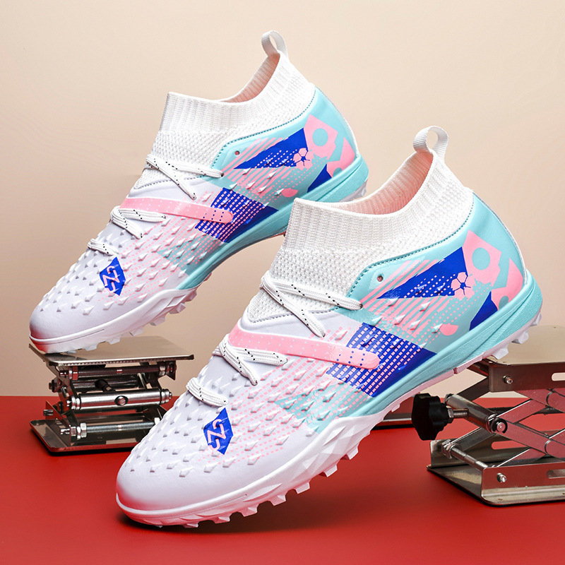Zapatos de Fútbol de Corte Medio de Piel Sintética Antideslizantes y Ligeros para Césped