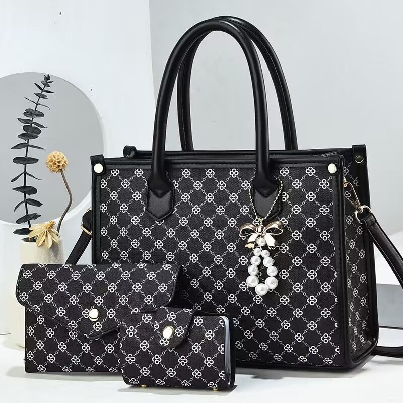 Sewing Thread Fashion Element Zipper Closure Type Women's PU Flower Argyle Elegant Basic Sewing Thread Square Zipper Bag Sets