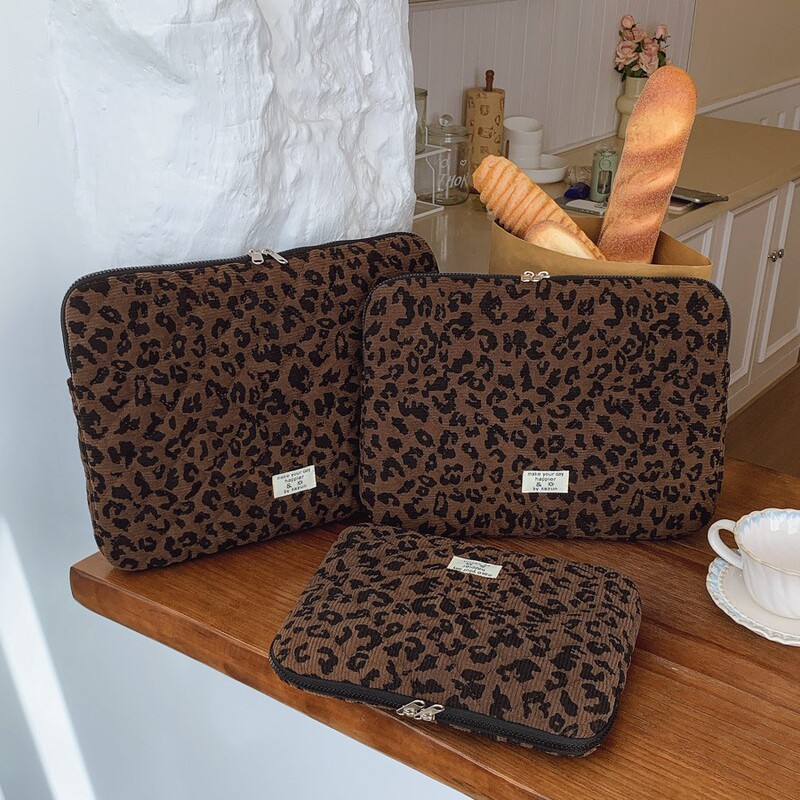 New Korean Ins Leopard Print Handheld Laptop Bag 11/13/ 15inch Tablet Storage Bag Cross-Border