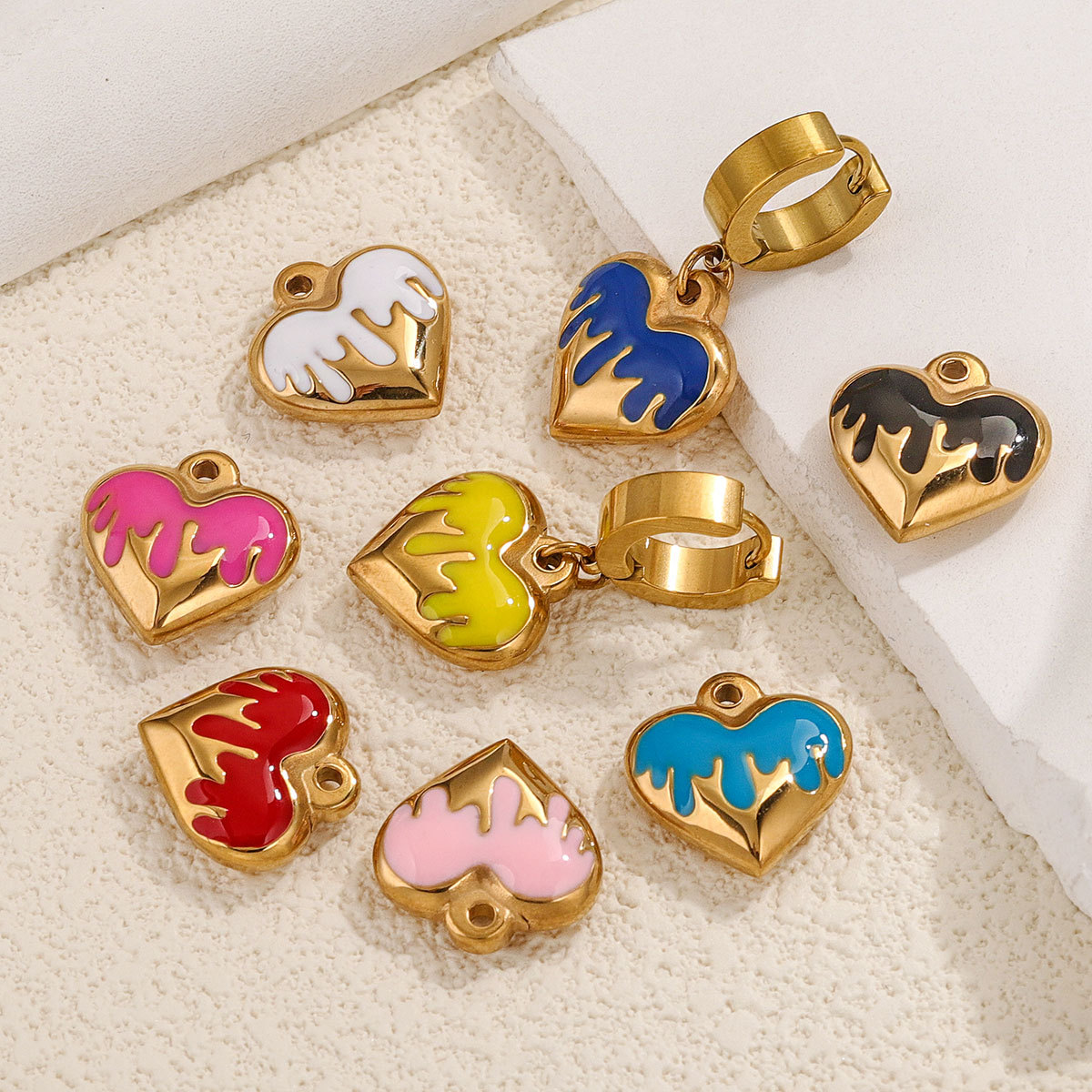Stainless Steel Material 5 PCS/Package Stainless Steel PVD Coated Real Gold Plated Heart Shape Pendant DIY Jewelry Accessories