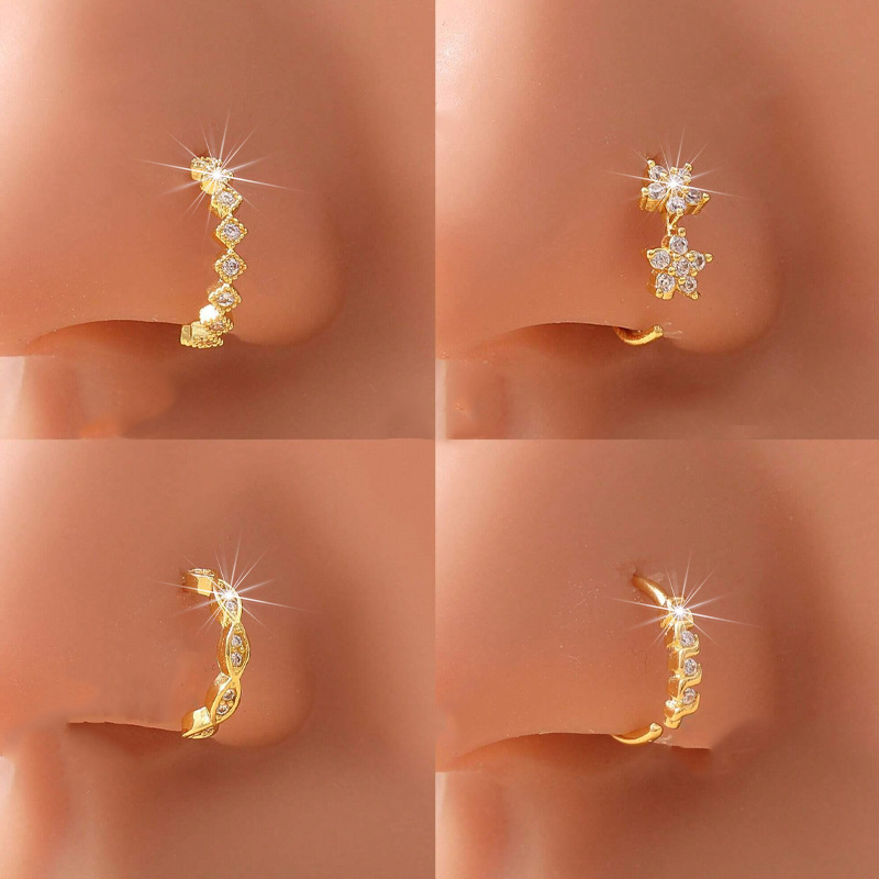 Grenzüberschreitender Verkaufsschlager: Glitzernder Diamant-Zirkon-Ohrstecker mit mehreren Elementen – modisches Nischendesign – Körperpiercing – Nasenring für heiße Mädchen_voghion.com