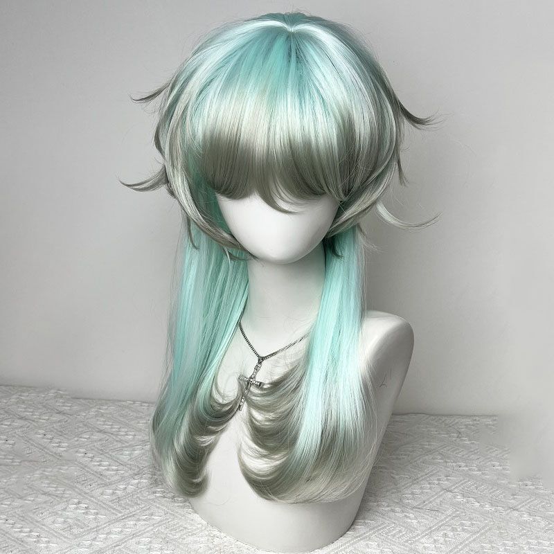【Forest Elf】Mint Green Gradient Layered Curly Jellyfish Head Matte Hair Cosplay Full Headgear
