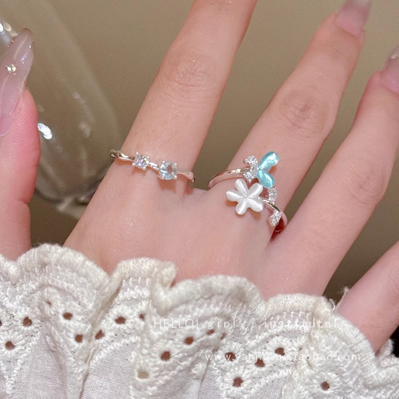 Flower Zircon Open Ring for Women 2025 New Index Finger Ring Accessible Luxury Style Niche Design High-End Ring Accessories 2