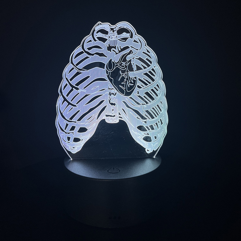 Lámpara nocturna 3D USB con motivos de dientes/cerebro/corazón, acrílica, táctil con mando a distancia, para decoración interior
