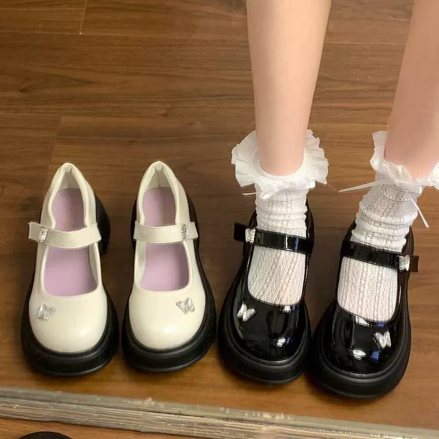 2025 Весна-Осень Новые Модные Туфли-Мэри-Джейн с Мелким Носком в Британском Стиле на Толстой Подошве для Женщин с Круглым Носком и Юбкой