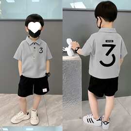 夏季半袖POLO衫男童短袖套装外穿中大童装休闲T恤短裤两件套男孩