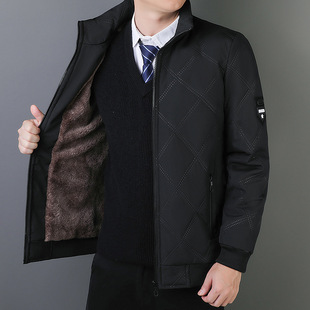 Cross-border cotton-padded men's 2024 new autumn and winter collar fleece-lined diamond plaid warm warm warm cotton-padded coat wholesale
