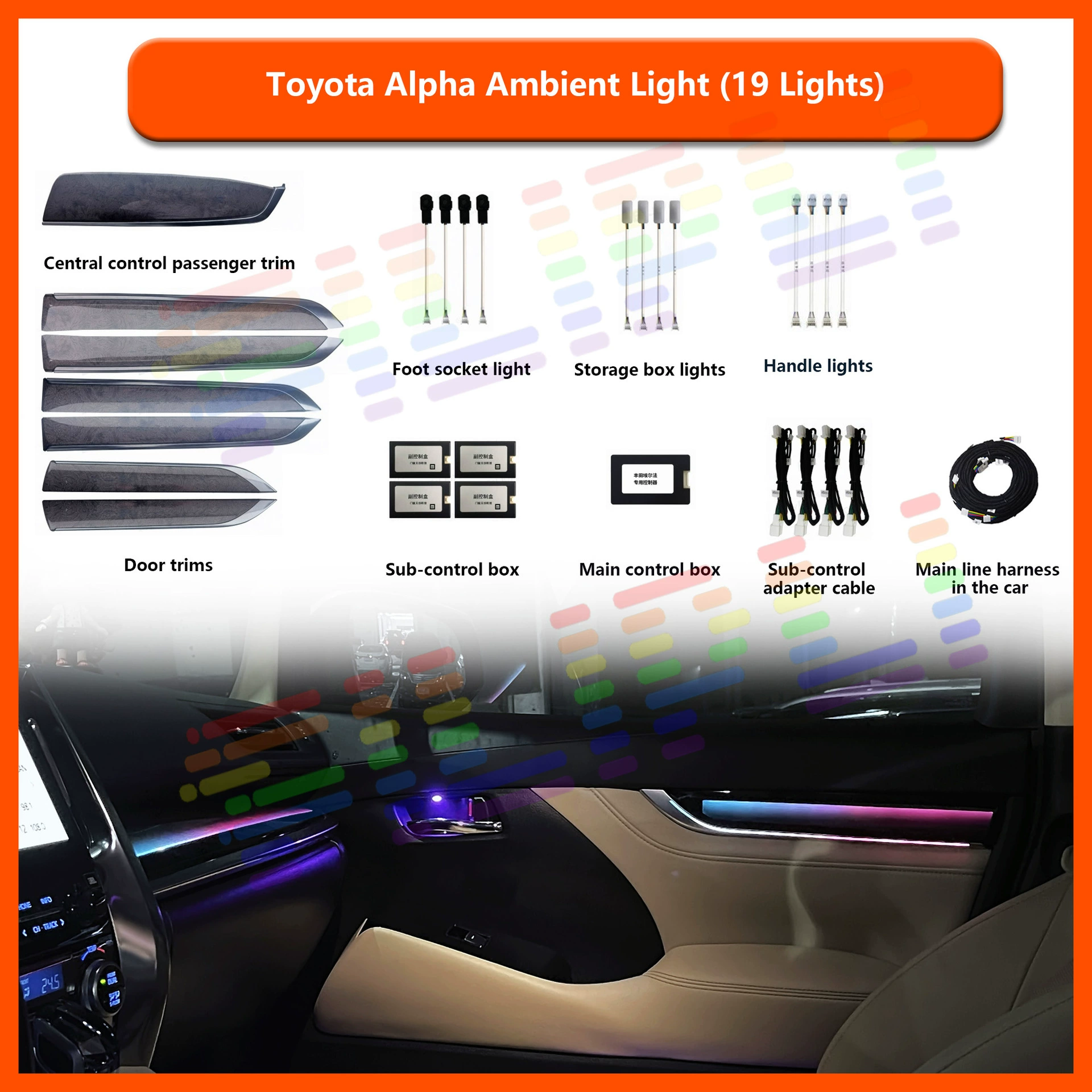 Applicable to Toyota 15-22 Erfa/Wilfa mold version atmosphere light dynamic model 21 light LED lights
