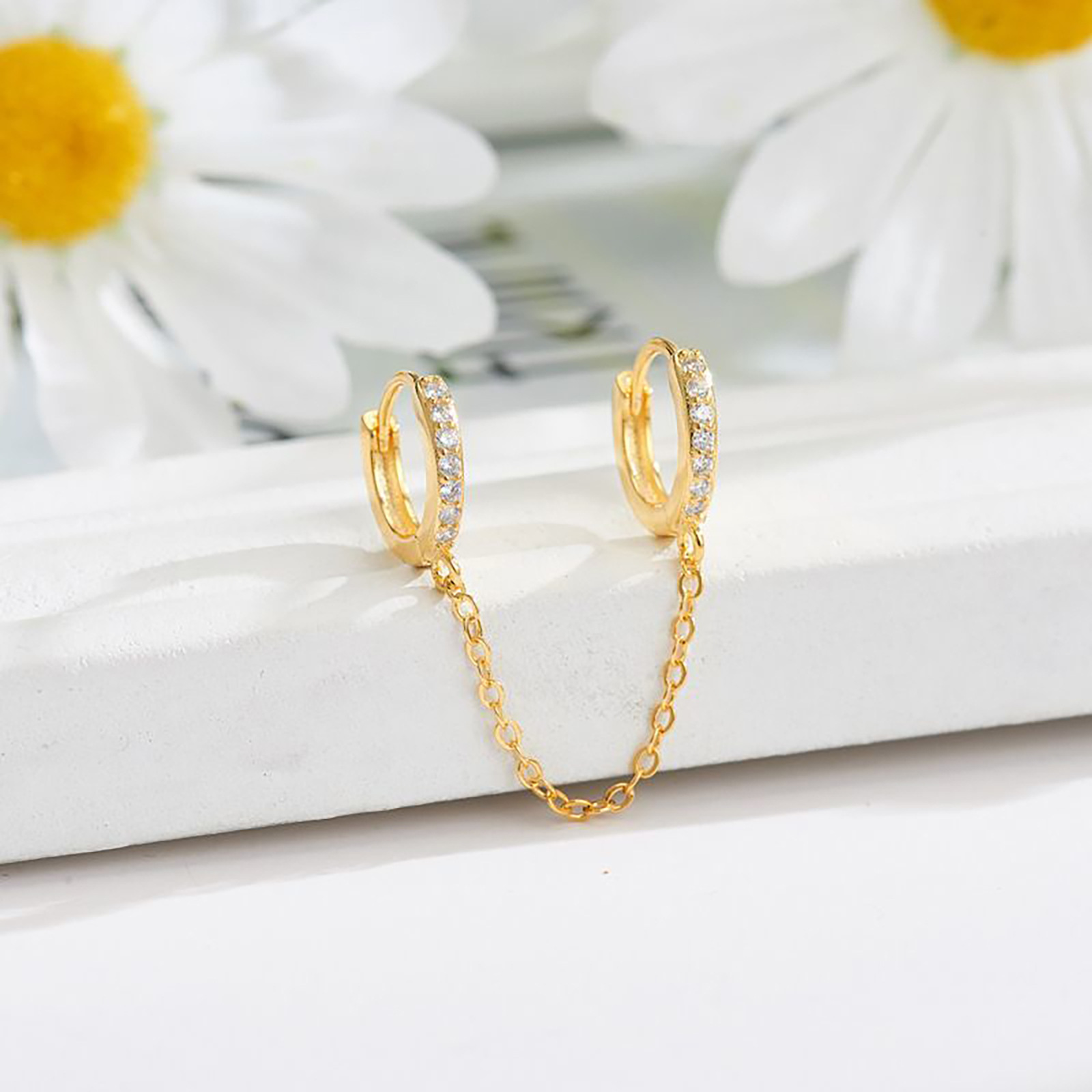 Personalised Tassel Chain Drop Earrings With Zircon Double Hoop_voghion.com