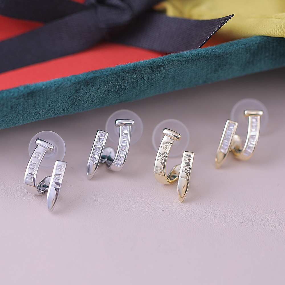 Nail Spike Drop Earrings With Zirconia Micro Inlay In Gold Plated_voghion.com