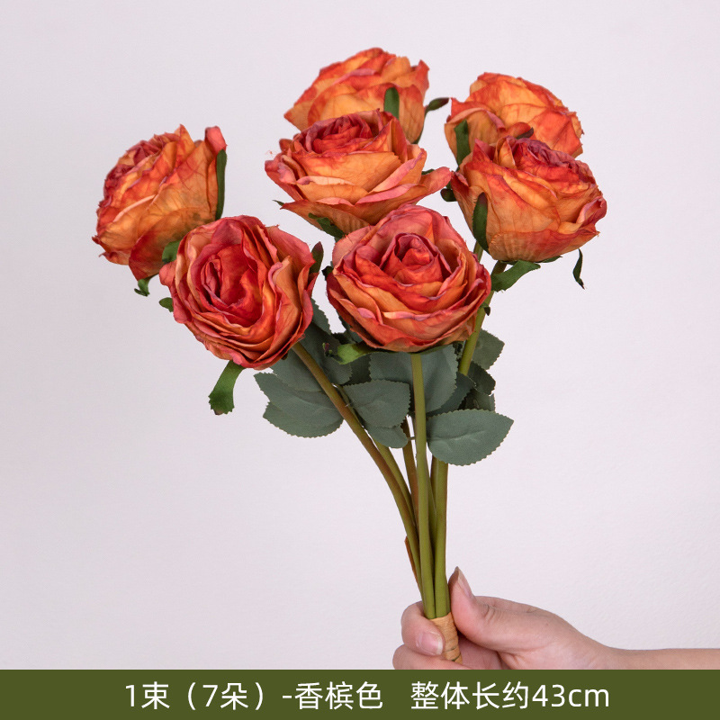 Rosas de seda de imitación de flores de lichia rosa mano ramo de flores decoración interior europea flores falsas